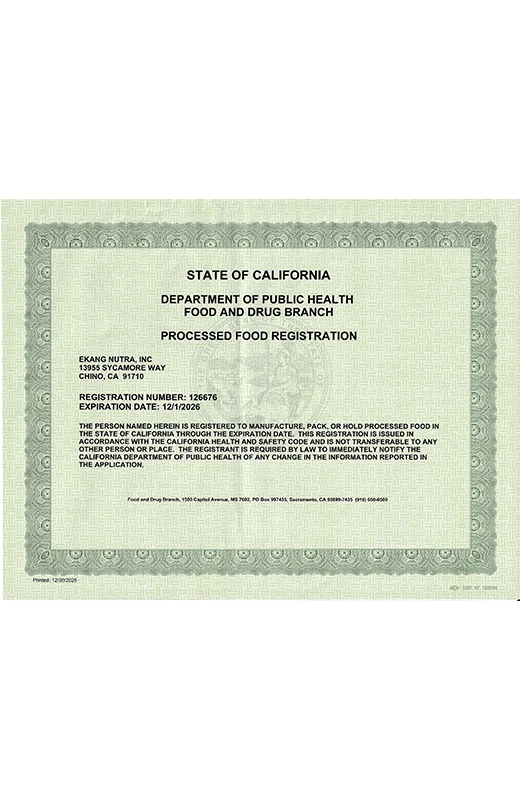 California Processed Food Registration